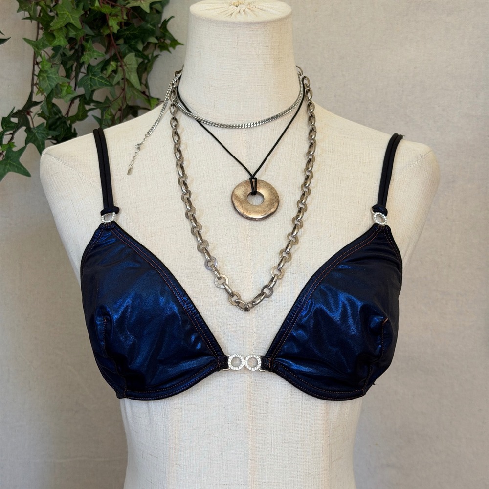 Victoria's Secret Blue Metallic Bra Rhinestone Y2K Indie Sleaze 36C Vamp Goth